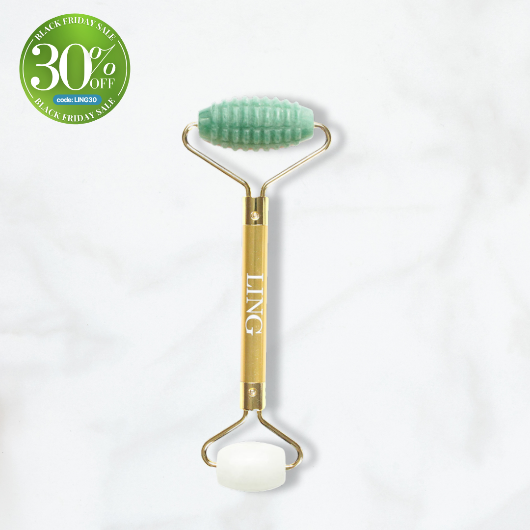 LING Aventurine (Microneedling) Facial Roller + White Jade Eye Roller