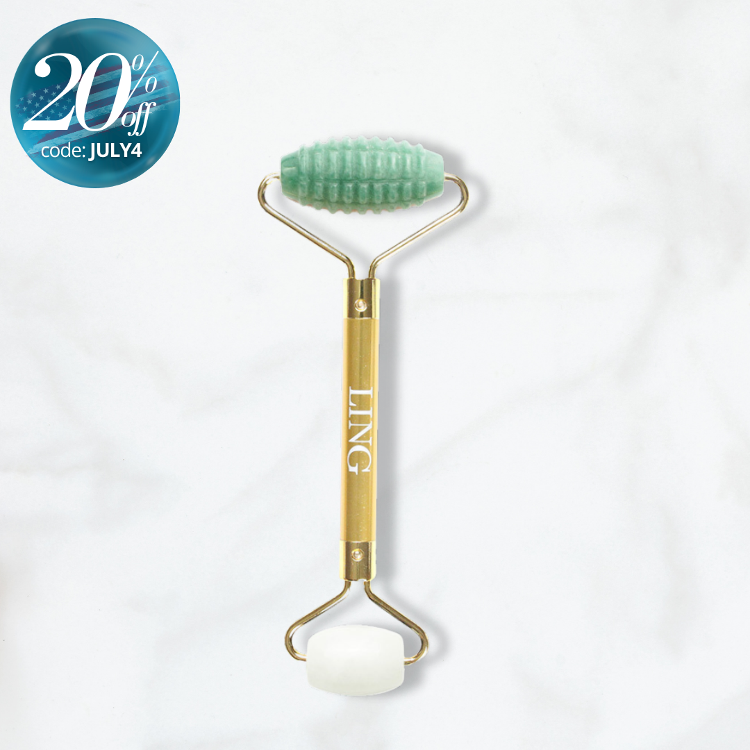 LING Aventurine (Microneedling) Facial Roller + White Jade Eye Roller