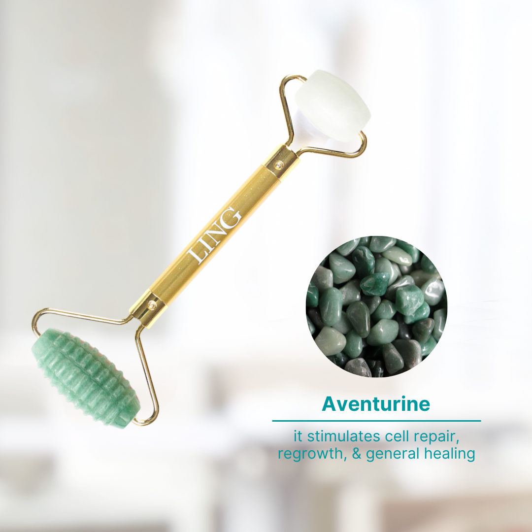LING Aventurine (Microneedling) Facial Roller + White Jade Eye Roller