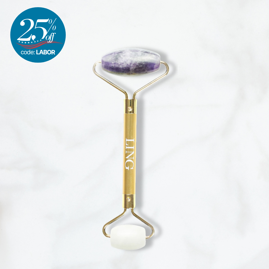 LING Amethyst Facial Roller + White Jade Eye Roller