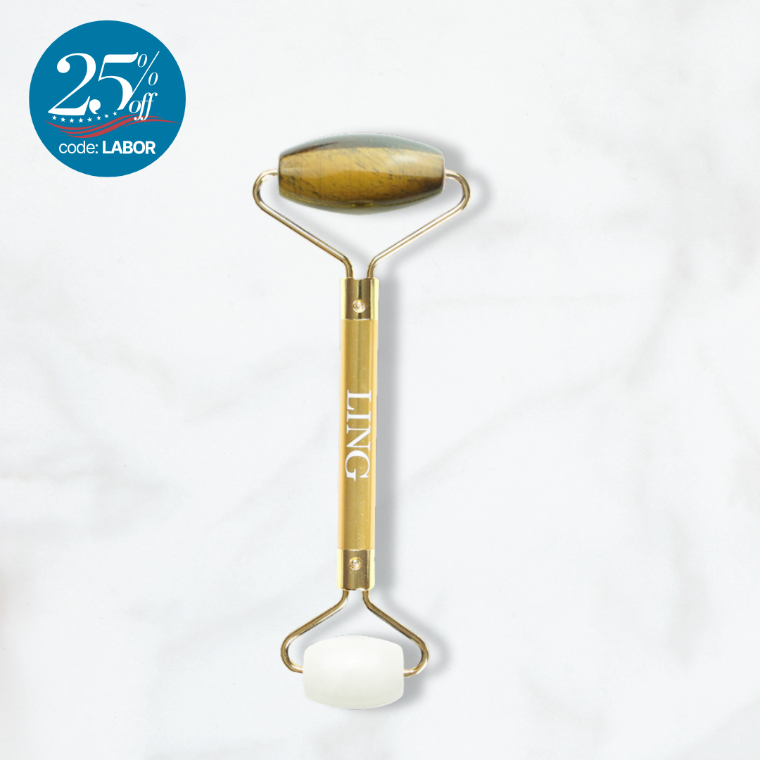 LING Tiger's Eye Facial Roller + White Jade Eye Roller