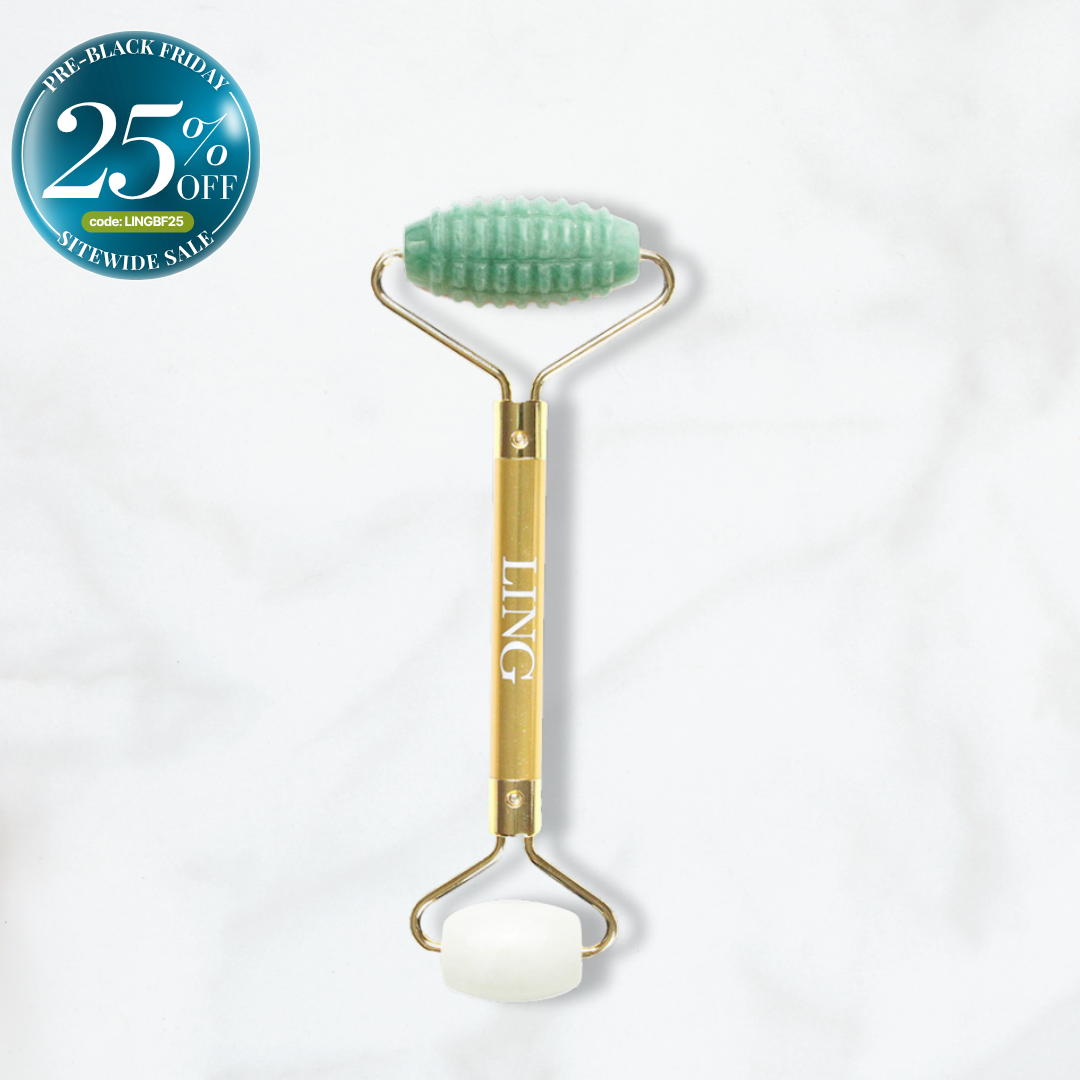 LING Aventurine (Microneedling) Facial Roller + White Jade Eye Roller