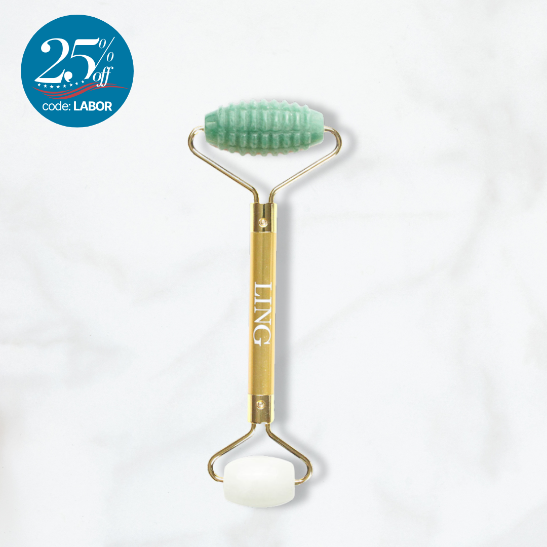 LING Aventurine (Microneedling) Facial Roller + White Jade Eye Roller