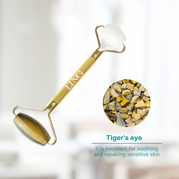 LING Tiger's Eye Facial Roller + White Jade Eye Roller